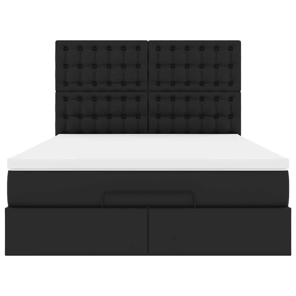 vidaXL Οθωμανικό κρεβάτι με στρώμα Μαύρο 140x190cm Συνθετικό δέρμα