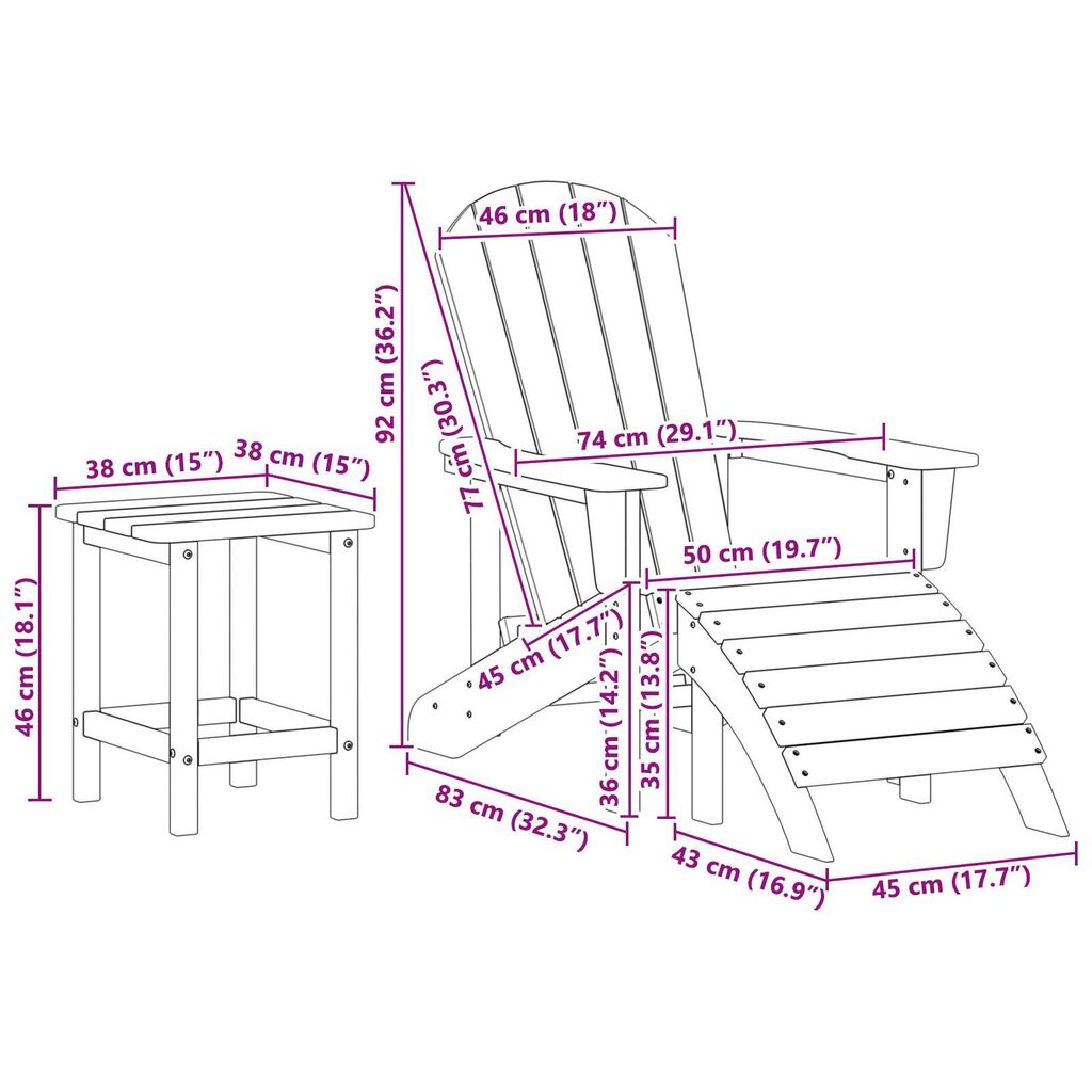 vidaXL Έπιπλα Χαλάρωσης Κήπου 3 pcs Μαύρο 38 x 38 x 46cm Πλαστικό