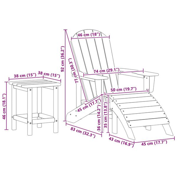 vidaXL Έπιπλα Χαλάρωσης Κήπου 3 pcs Μαύρο 38 x 38 x 46cm Πλαστικό