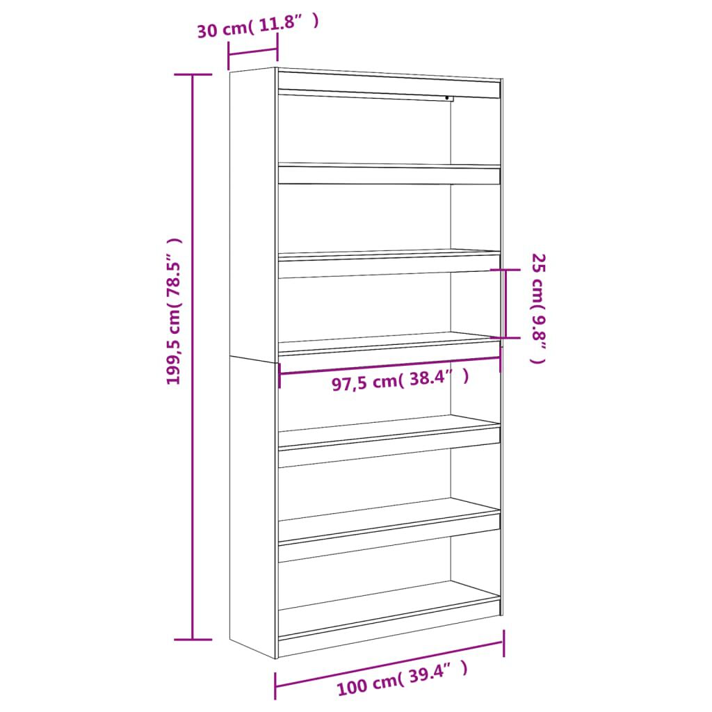 vidaXL Βιβλιοθήκη/Διαχωριστικό Χώρου 100x30x199,5 εκ Μασίφ Ξύλο Πεύκου