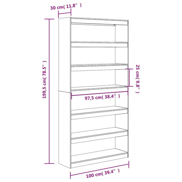 vidaXL Βιβλιοθήκη/Διαχωριστικό Χώρου 100x30x199,5 εκ Μασίφ Ξύλο Πεύκου