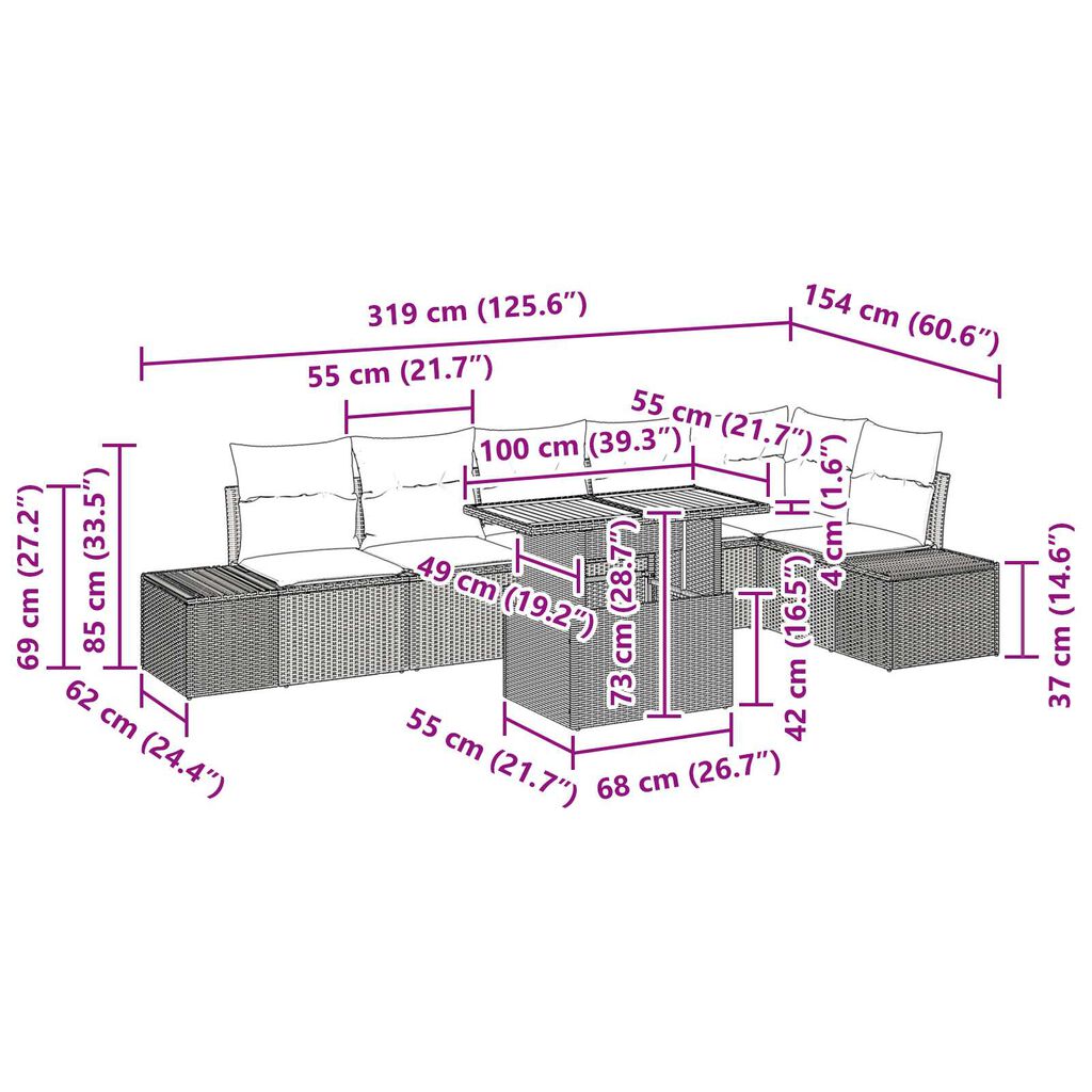 vidaXL Σέτ φαγητού για κήπο 7 pcs Γκρι και Καφέ 100 x 55 x 73 εκ