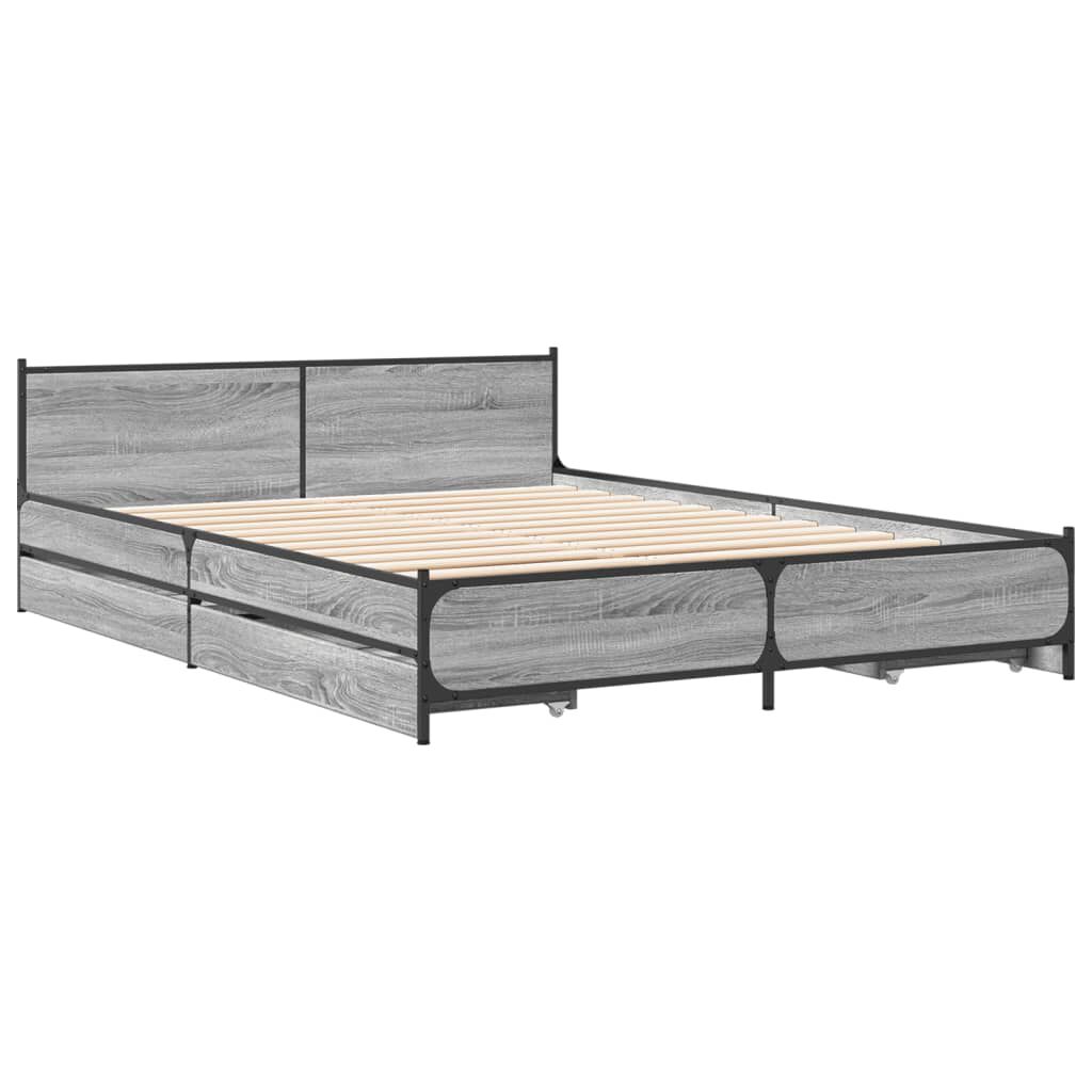 vidaXL Πλαίσιο Κρεβατιού με συρτάρια Γκρι sonoma 135x190εκ. Επεξ. Ξύλο