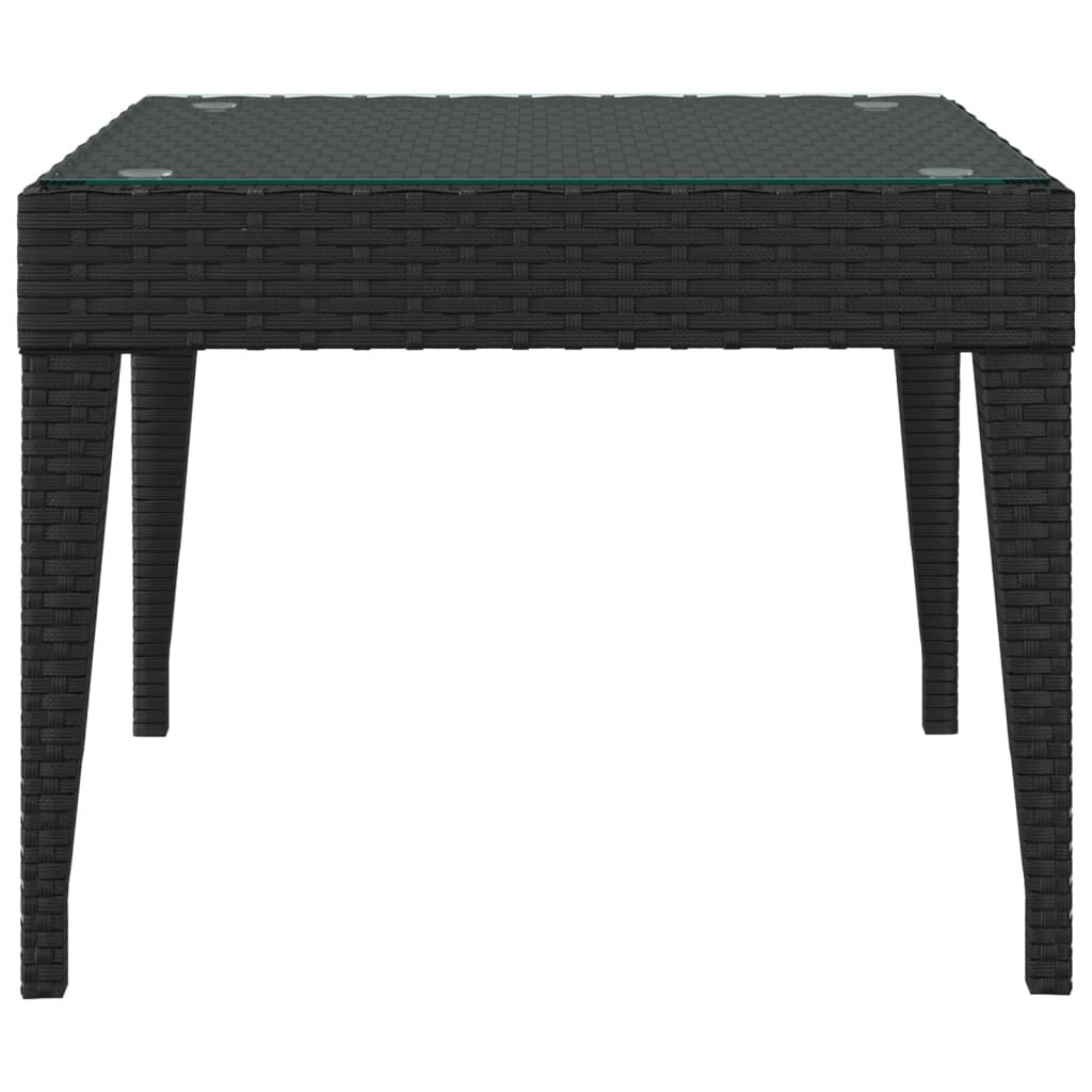 vidaXL Βοηθητικό Τραπεζάκι Μαύρο 50x50x38 εκ Συνθ. Ρατάν/ Ψημένο Γυαλί