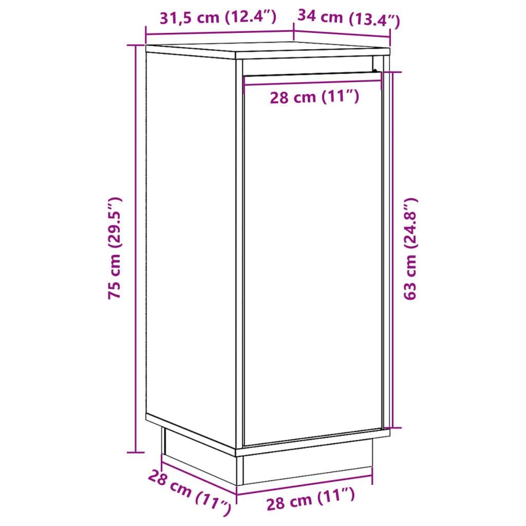 vidaXL Ντουλάπι Λευκό 31,5 x 34 x 75 εκ. από Μασίφ Ξύλο Πεύκου
