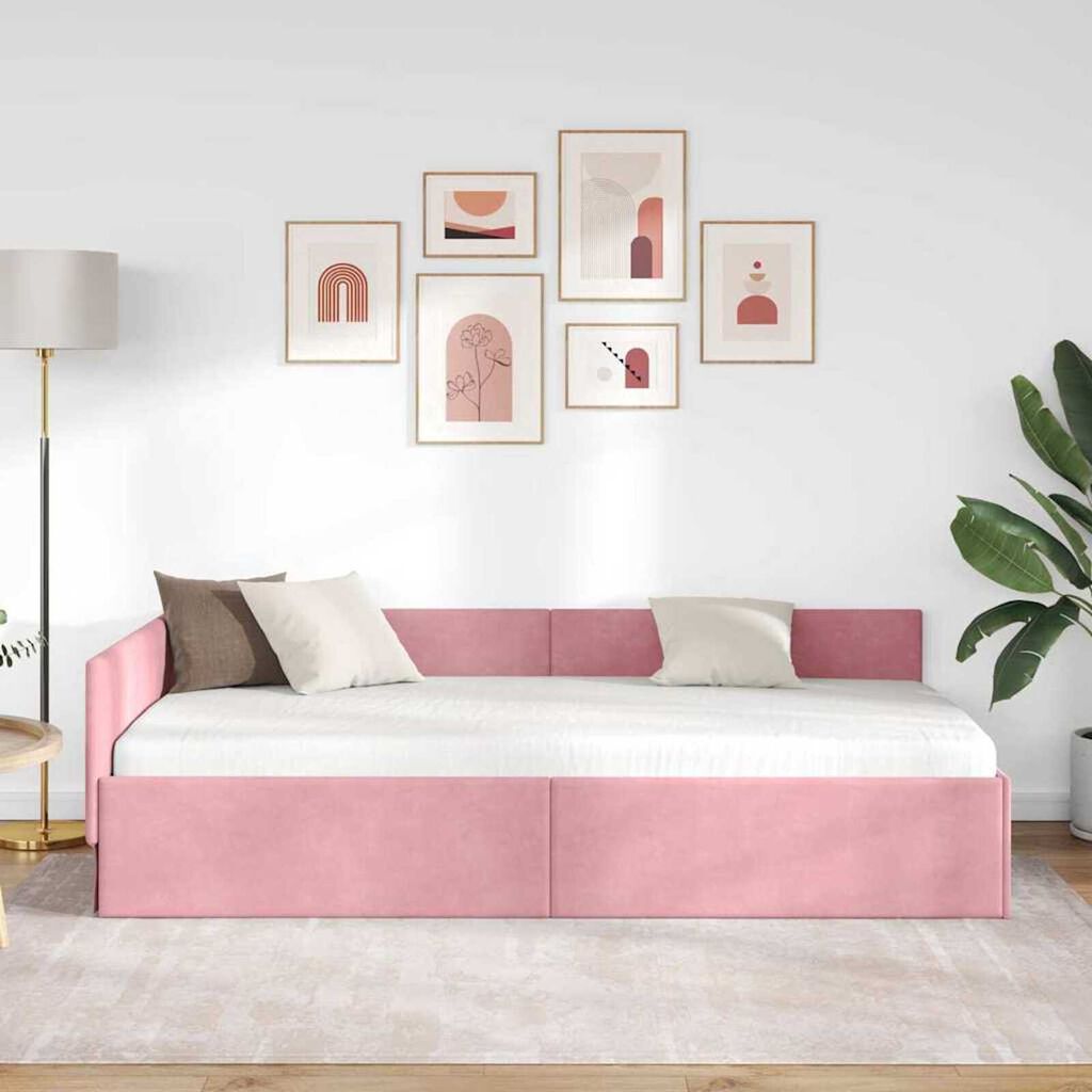 vidaXL Κρεβάτι Γωνίας Ροζ 80 x 200 cm Βελούδο και Εργοστασιακό ξύλο