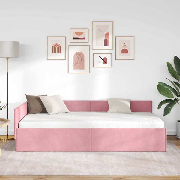 vidaXL Κρεβάτι Γωνίας Ροζ 80 x 200 cm Βελούδο και Εργοστασιακό ξύλο