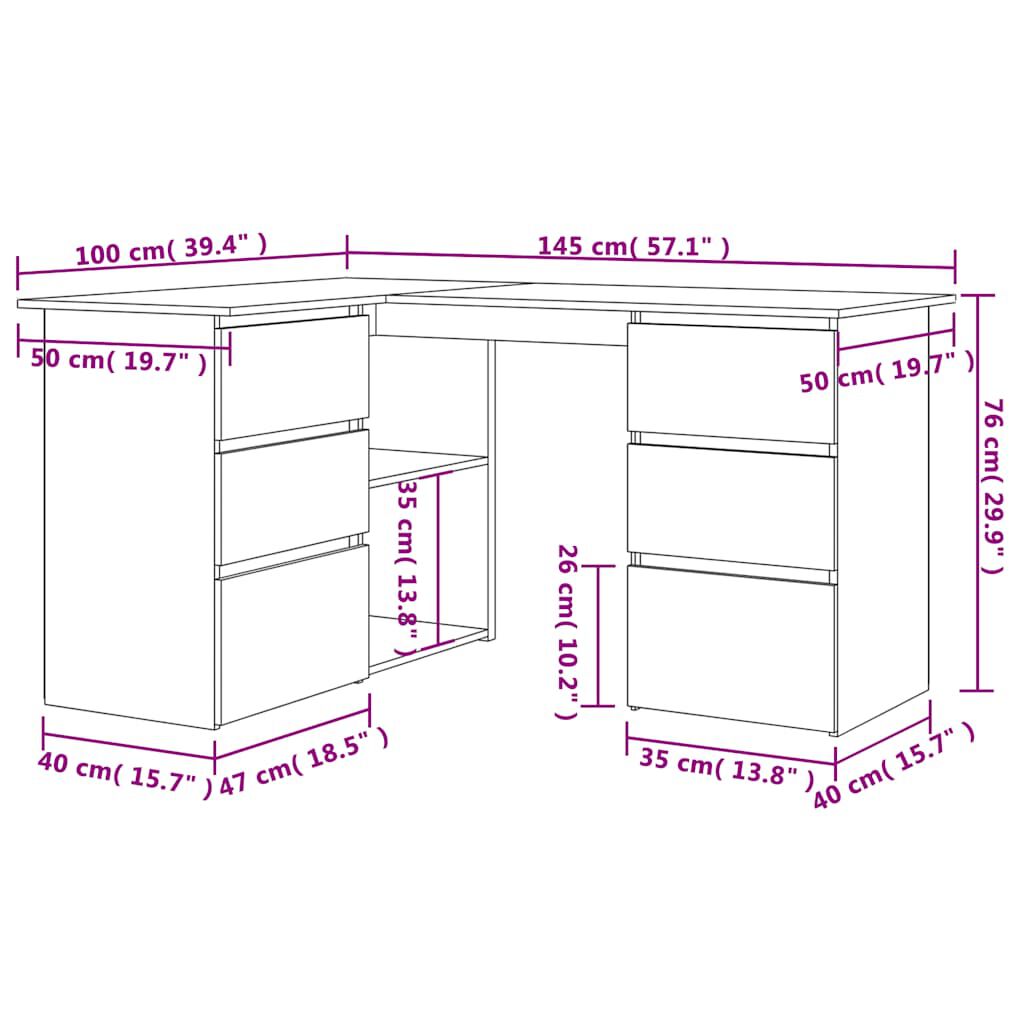 Γωνιακό γραφείο vidaXL Παλιό ξύλο 145x100x76 cm Κατασκευασμένο ξύλο