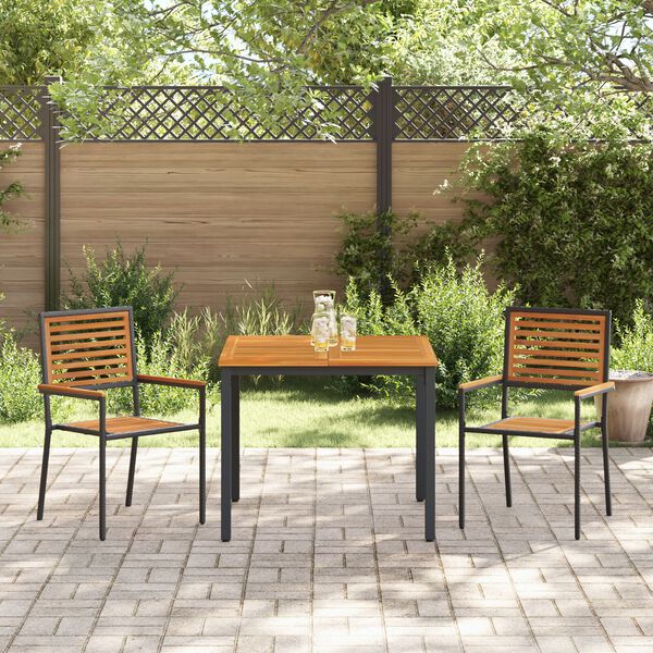 vidaXL Σέτ φαγητού για κήπο 3 pcs Μαύρο και Ξύλο 90 x 90 x 75 cm