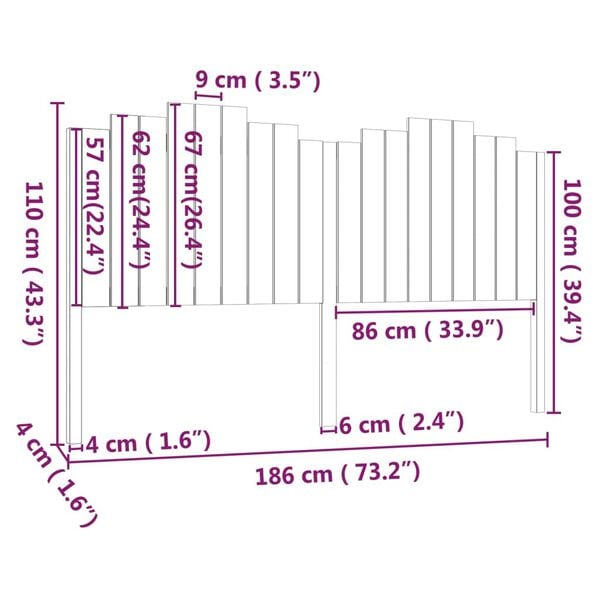 vidaXL Κεφαλάρι Κρεβατιού 186x4x110 εκ. από Μασίφ Ξύλο Πεύκου