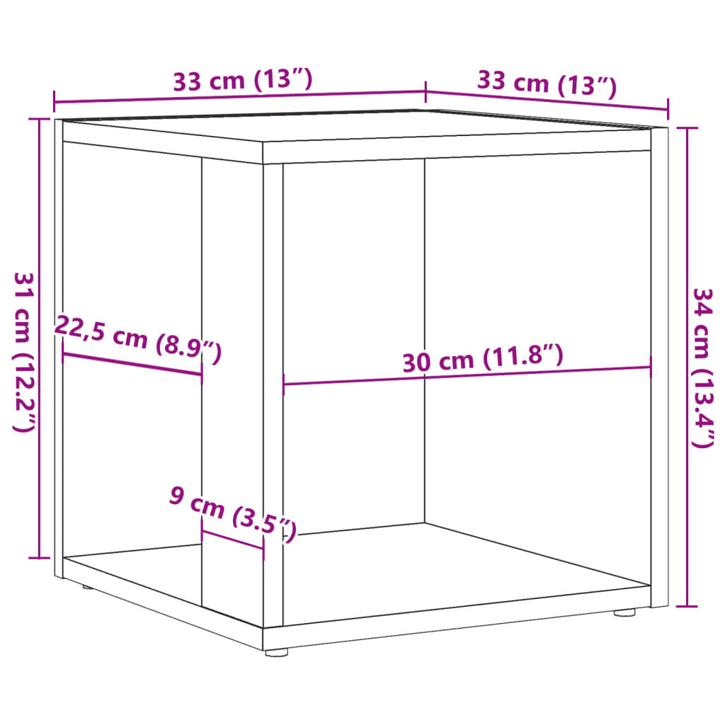 vidaXL Τραπέζι Βοηθητικό Παλαιό Ξύλο 33x33x34 εκ. από Επεξ. Ξύλο