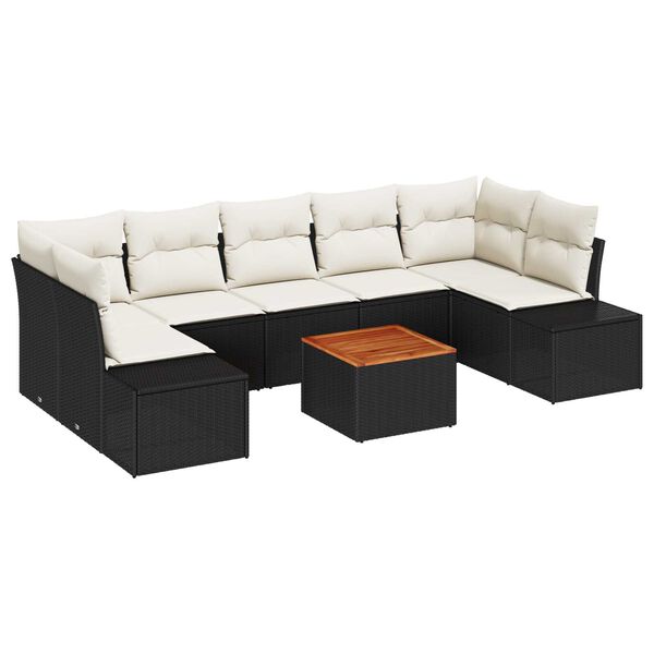 vidaXL Σετ Καναπέ Κήπου με μαξιλάρι 8 pcs Μαύρο Πολυ ράταν