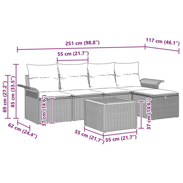 vidaXL Σετ Καναπέ Κήπου με αποθήκευση 6 pcs Μπεζ Πολυ ράταν