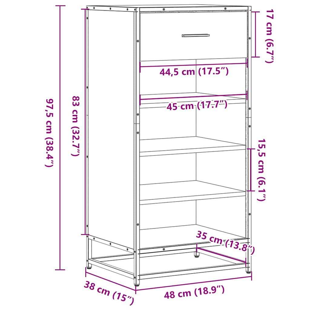 Ράφι παπουτσιών vidaXL Γκρι Sonoma 48x38x97,5 cm Κατασκευασμένο ξύλο