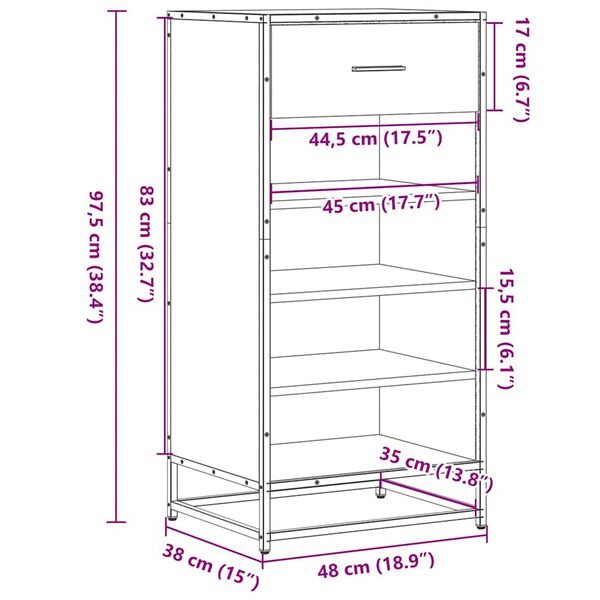 Ράφι παπουτσιών vidaXL Γκρι Sonoma 48x38x97,5 cm Κατασκευασμένο ξύλο