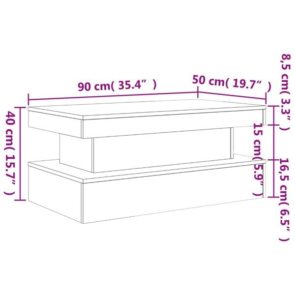 vidaXL Τραπεζάκι Σαλονιού με LED Γκρι Sonoma 90 x 50 x 40 εκ.