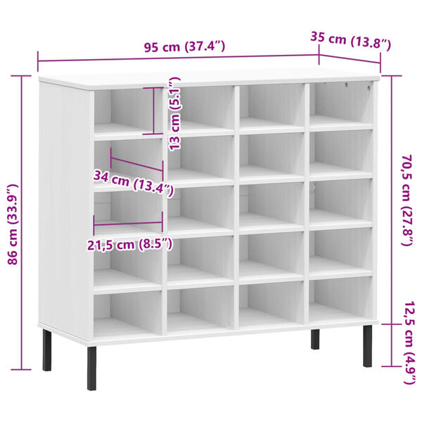 vidaXL Παπουτσοθήκη OSLO Λευκή 95x35x86 εκ. Μασίφ Ξύλο με Μετ. Πόδια