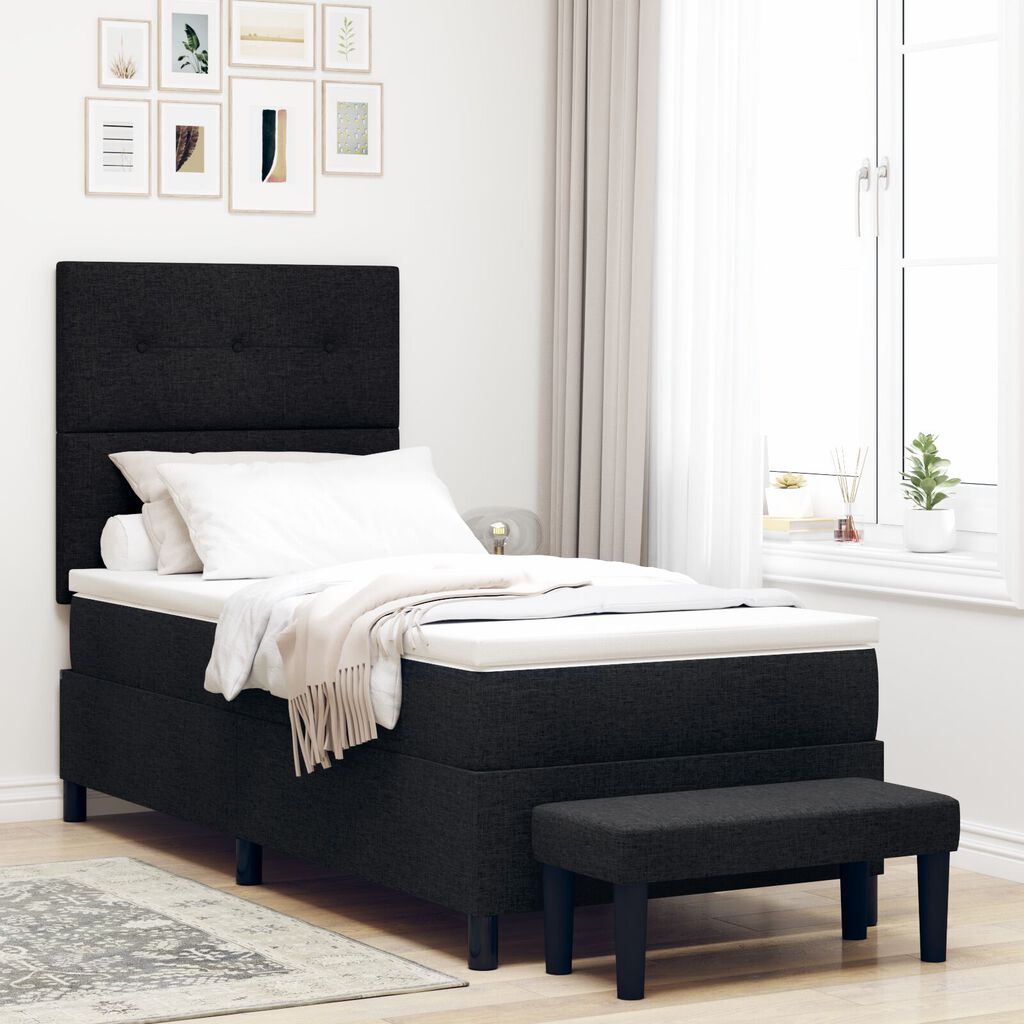 vidaXL Κρεβάτι Box Spring με Στρώμα & Παγκάκι Μαύρο 100x200 εκ. Ύφασμα