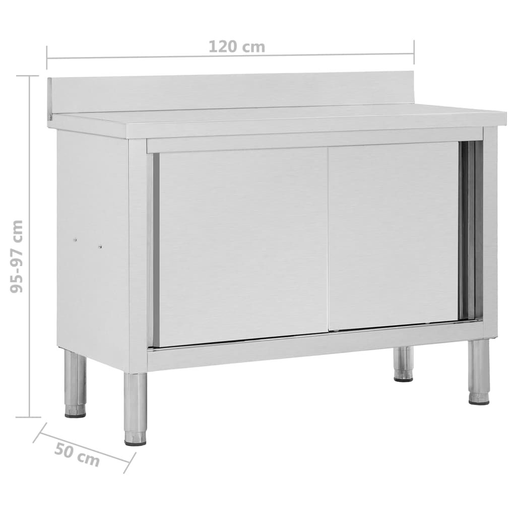 vidaXL Ερμάριο Πάγκος Συρόμενες Πόρτες 120x50x(95-97) εκ. Ανοξ. Ατσάλι