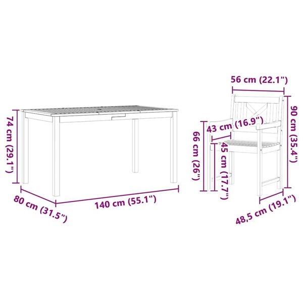 vidaXL Σέτ φαγητού για κήπο 5 pcs Καφέ Μασίφ ξύλο ακακίας