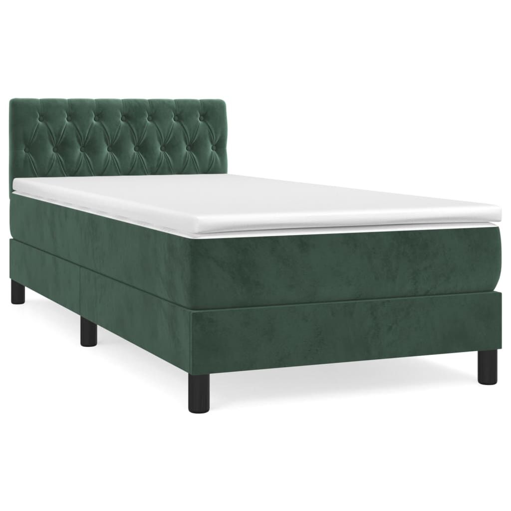 vidaXL Κρεβάτι Boxspring με Στρώμα Σκούρο Πράσινο 90x190 εκ. Βελούδινο