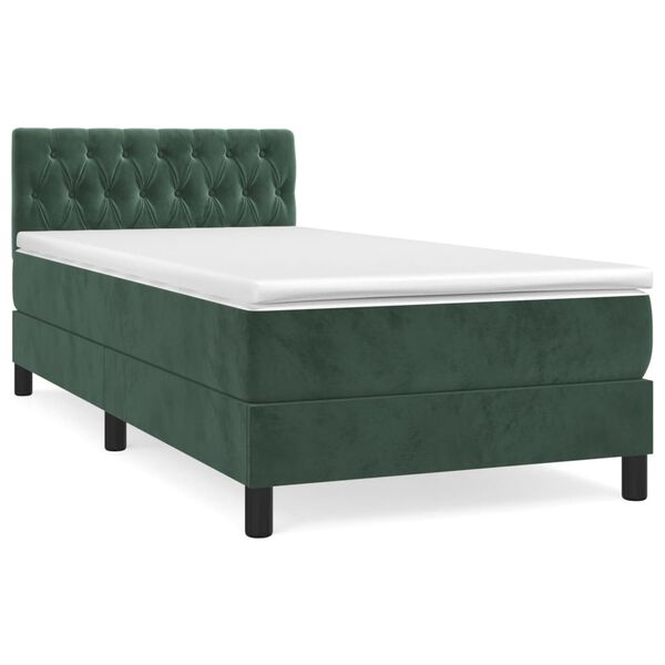 vidaXL Κρεβάτι Boxspring με Στρώμα Σκούρο Πράσινο 90x190 εκ. Βελούδινο