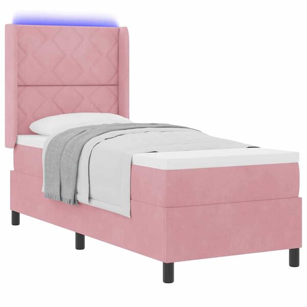 vidaXL Κρεβάτι Box Spring LED με Στρώμα Ροζ 80 x 200 cm Βελούδο