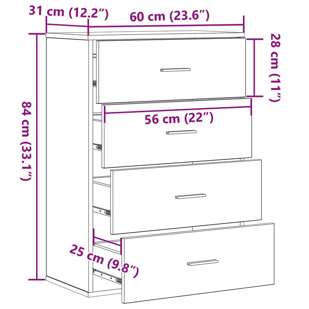vidaXL Πλαϊνό γραφείο Μαύρη Δρυς 60 x 39 x 80 εκ Επεξεργασμένο ξύλο
