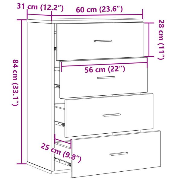 vidaXL Πλαϊνό γραφείο Μαύρη Δρυς 60 x 39 x 80 εκ Επεξεργασμένο ξύλο