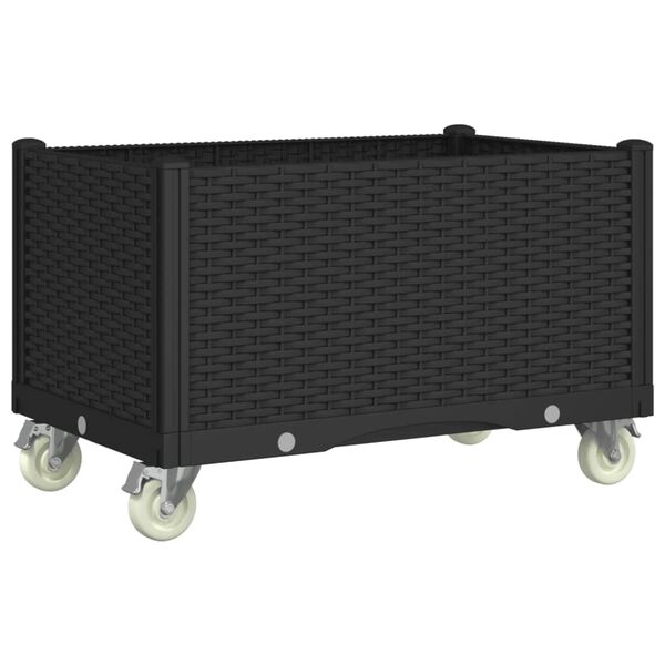 vidaXL Ζαρντινιέρα Κήπου με Ροδάκια Μαύρο 80x50x54 εκ. Πολυπροπυλένιο