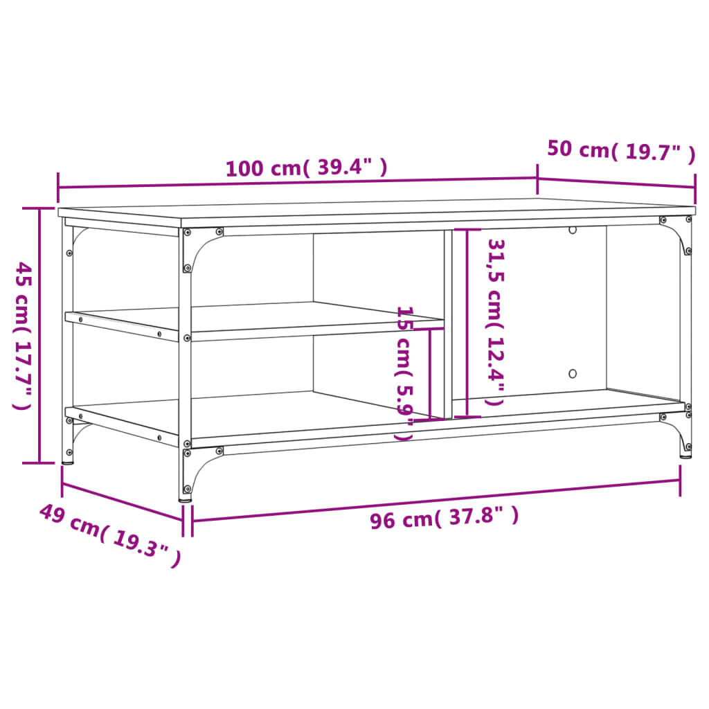 vidaXL Τραπεζάκι Σαλονιού Μαύρο 100x50x45 εκ. Επεξεργασμένο Ξύλο