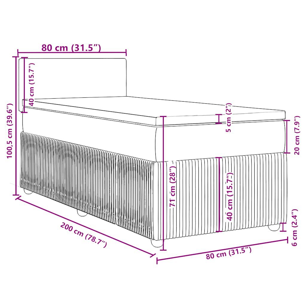 vidaXL Κρεβάτι Boxspring με Στρώμα Κρεμ 80 x 200 εκ. Υφασμάτινο