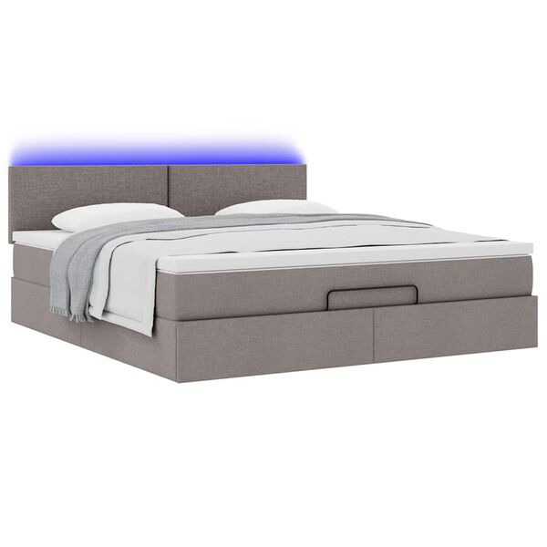 vidaXL Οθωμανικό κρεβάτι με στρώμα & LEDs Taupe 160x200cm ύφασμα