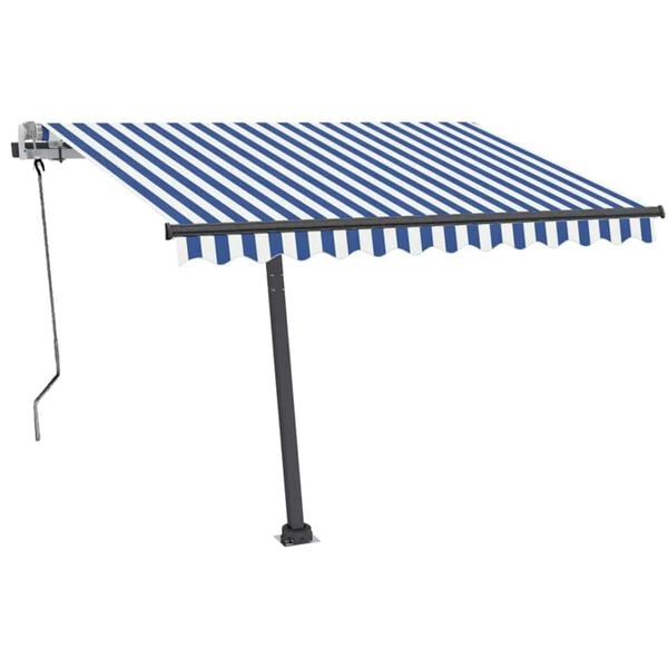 vidaXL Τέντα Συρόμενη Χειροκίνητη με LED Μπλε / Λευκό 350 x 250 εκ.