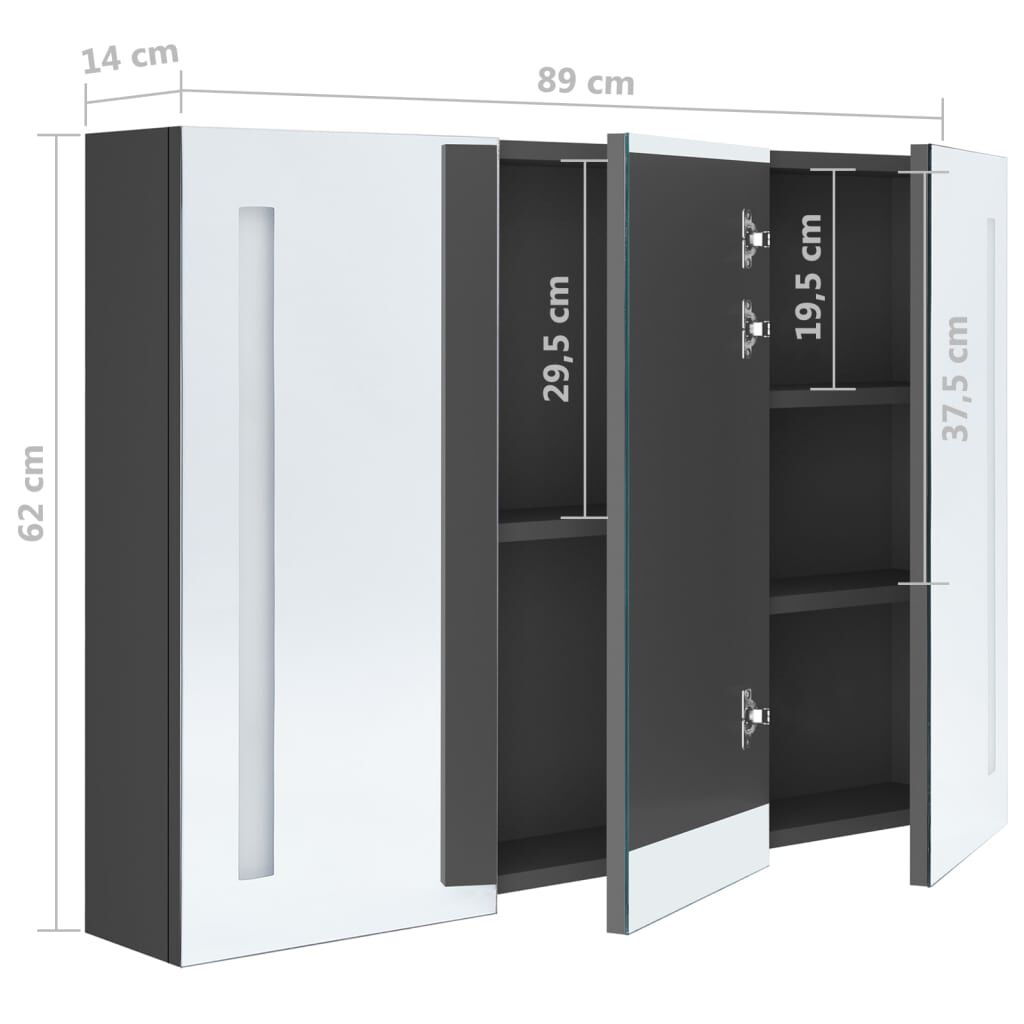 vidaXL Καθρέφτης Μπάνιου με Ντουλάπι & LED Γκρι 89 x 14 x 62 εκ.
