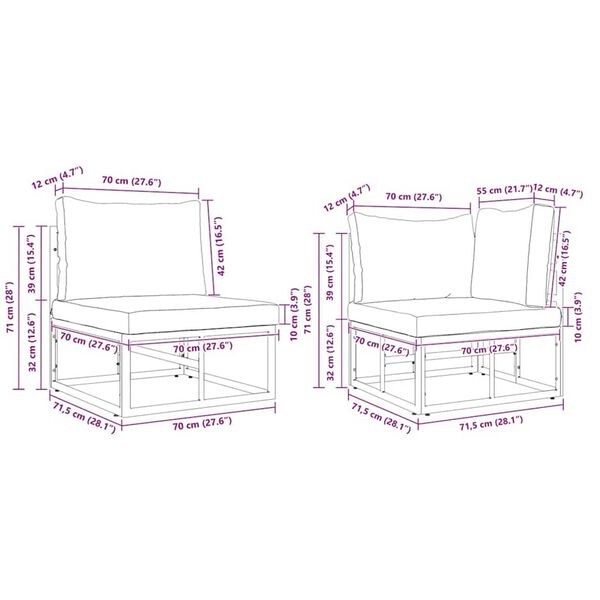 vidaXL Σετ Καναπέ Κήπου 7 pcs Μαύρο 283 x 143 x 71 εκ Αλουμίνιο