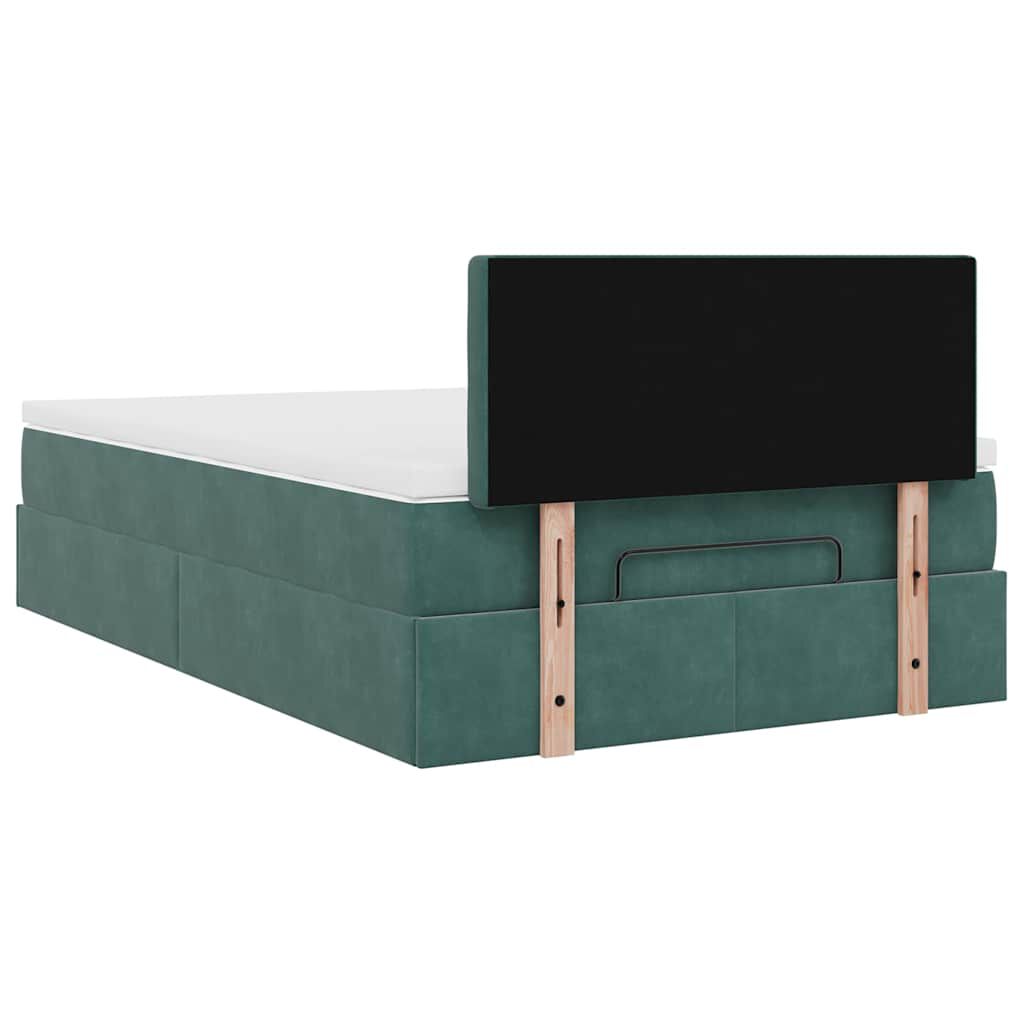 vidaXL Οθωμανικό κρεβάτι με στρώμα & LEDs Dark Green 120x200cm Velvet