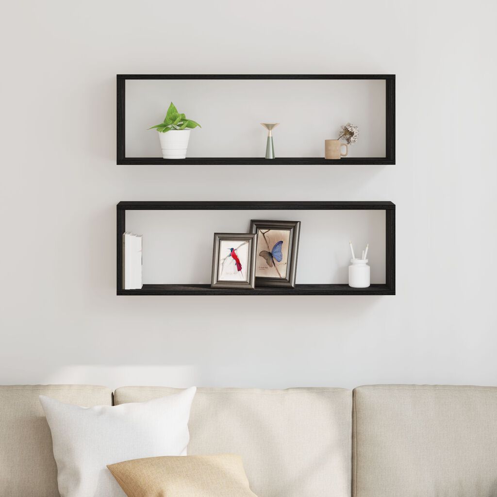 vidaXL Ράφια Τοίχου - Σετ 2, Μαύρη Δρυς, 80x15x26 εκ, Κατασκευασμένα από Επεξεργασμένο Ξύλο