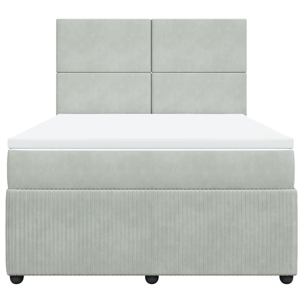vidaXL Κρεβάτι Boxspring με Στρώμα Ανοιχτό Γκρι 140x200 εκ. Βελούδινο