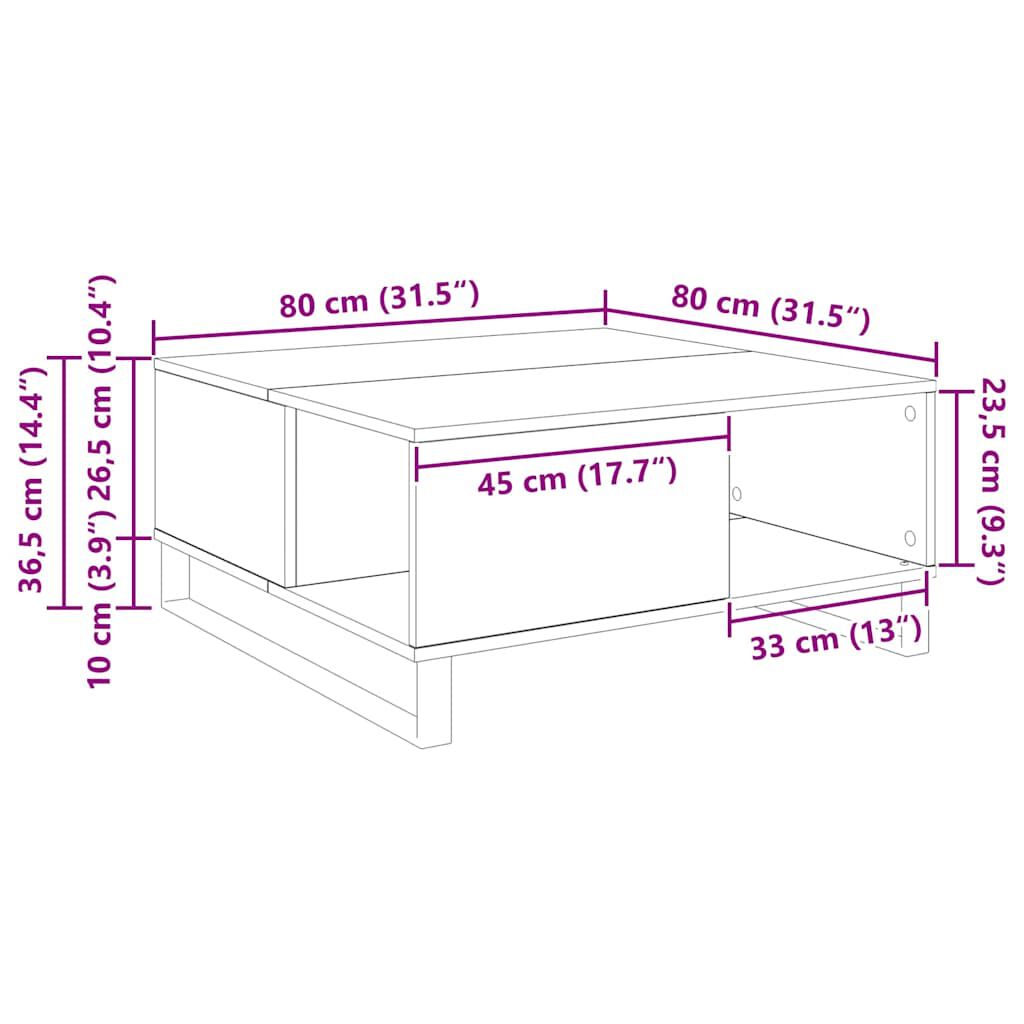 vidaXL Τραπεζάκι σαλονιού Παλαιό ξύλο 80 x 80 x 36.5 εκ
