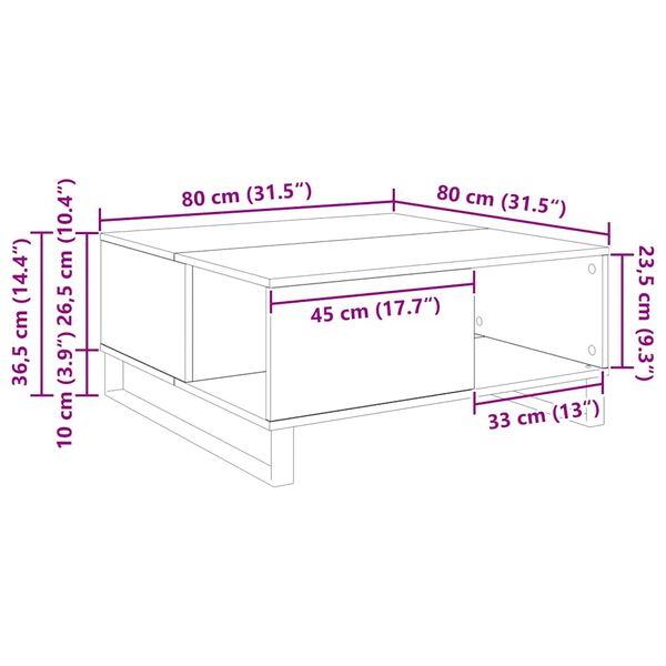 vidaXL Τραπεζάκι σαλονιού Παλαιό ξύλο 80 x 80 x 36.5 εκ