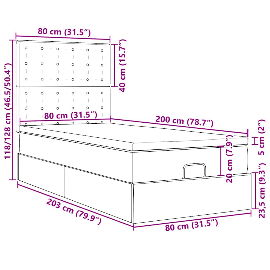 vidaXL Οθωμανικό κρεβάτι με στρώμα Μαύρο 90x200cm Faux Leather