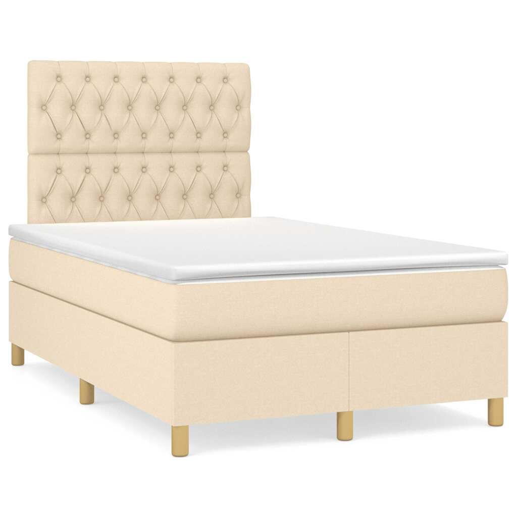 vidaXL Κρεβάτι Boxspring με Στρώμα & LED Κρεμ 120x190 εκ. Υφασμάτινο