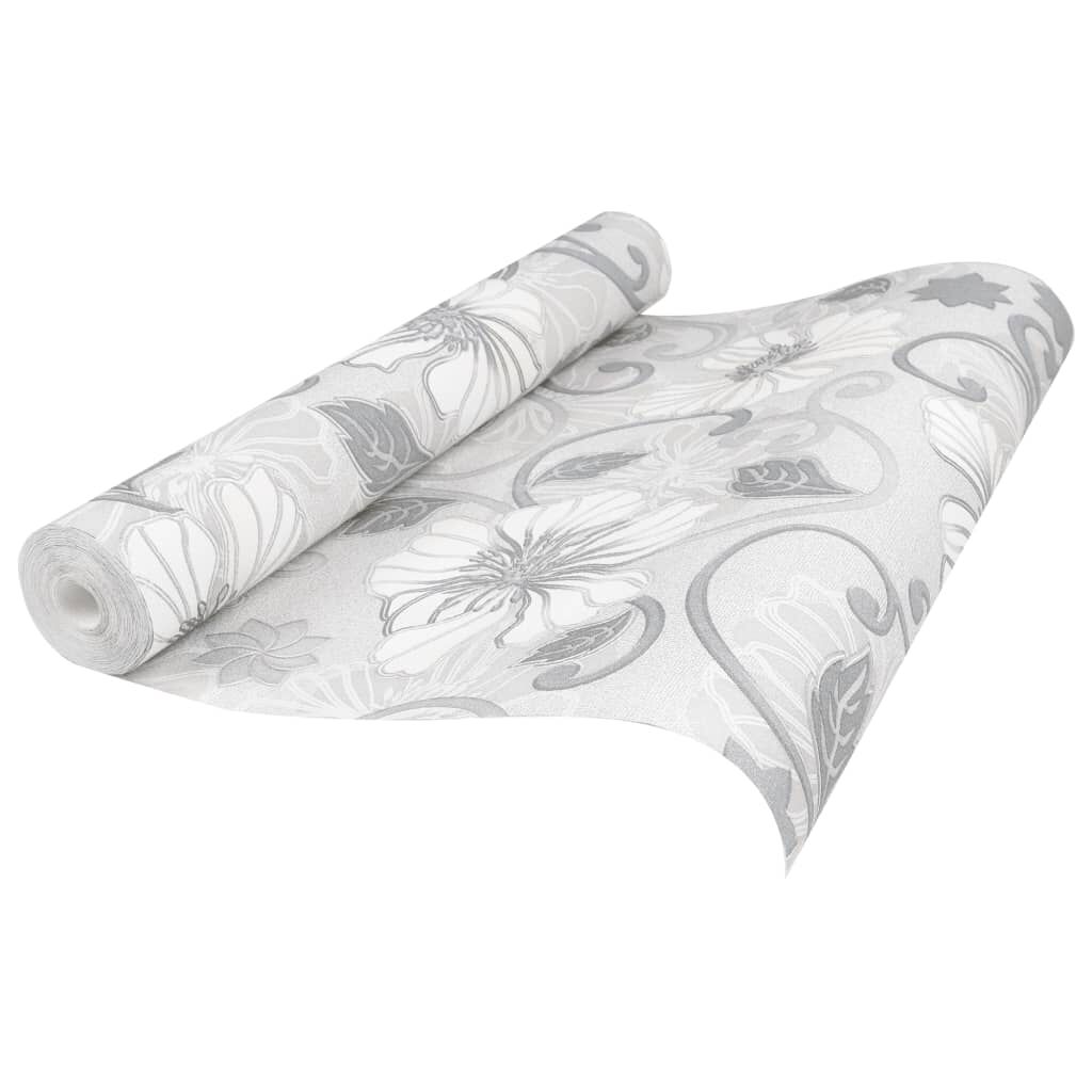 vidaXL Ταπετσαρία 3D Φλοράλ Γκρι 10x0,53μ Non-woven