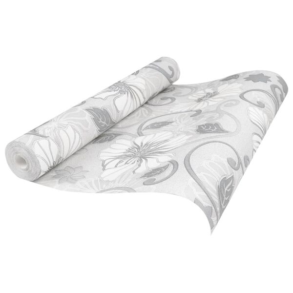 vidaXL Ταπετσαρία 3D Φλοράλ Γκρι 10x0,53μ Non-woven