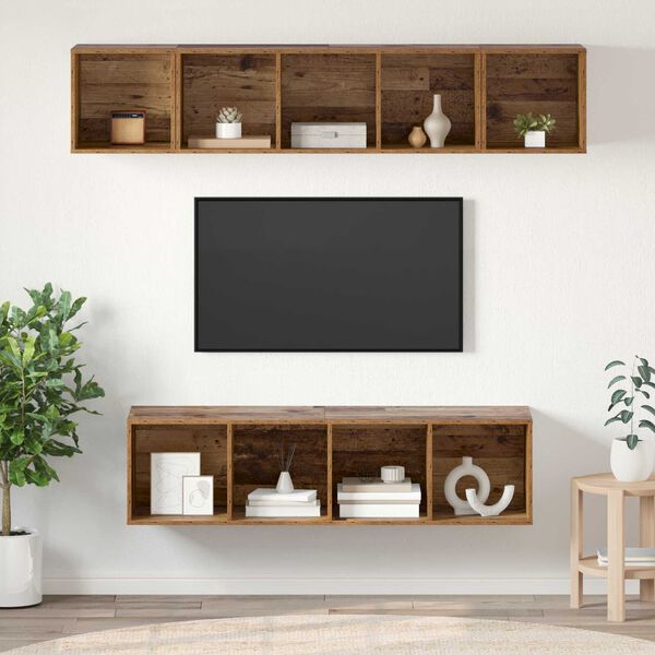 vidaXL Σετ επίπλου τηλεόρασης 4 pcs Παλιό ξύλο 37 x 37 x 142.5 εκ