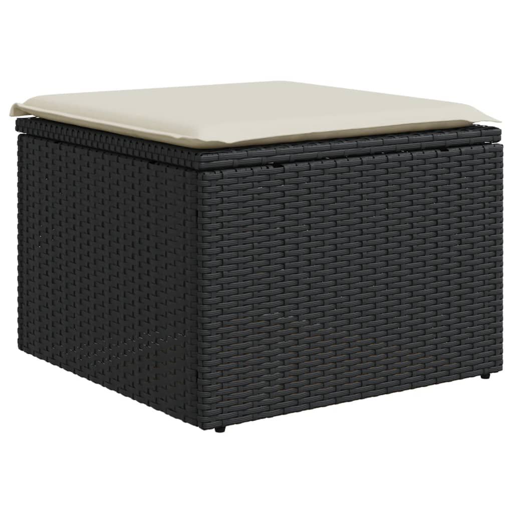 vidaXL Υποπόδιο Κήπου Μαύρο 55x55x37 εκ. Συνθετικό Ρατάν με Μαξιλάρι
