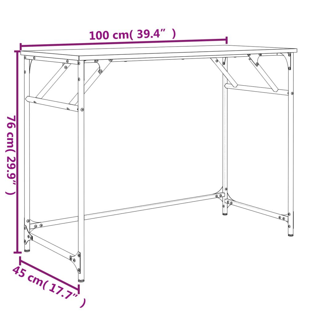 vidaXL Γραφείο Μαύρο 100x45x76 εκ. Επεξ. Ξύλο/Ατσάλι Ηλ. Βαφή Πούδρας