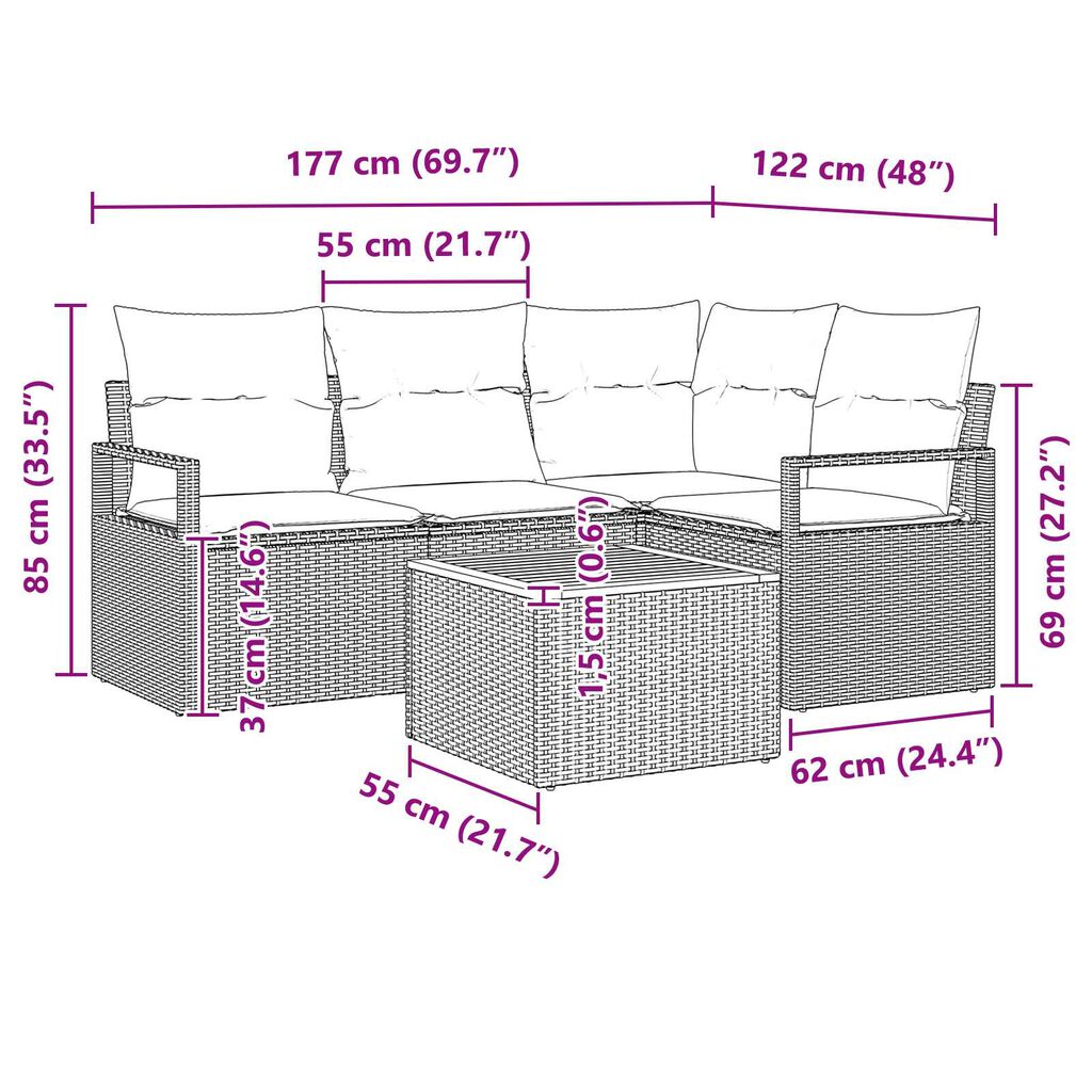 vidaXL Σετ Καναπέ Κήπου με μαξιλάρι 5 pcs Μπεζ Πολυ ράταν