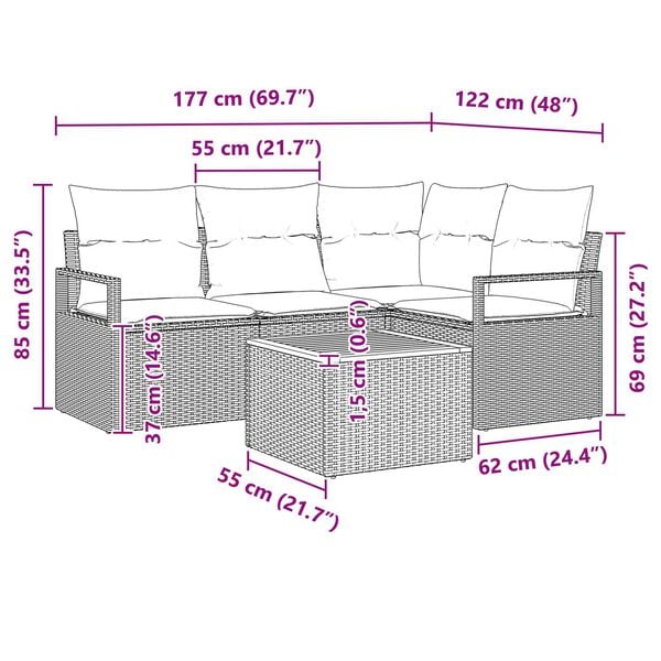 vidaXL Σετ Καναπέ Κήπου με μαξιλάρι 5 pcs Μπεζ Πολυ ράταν
